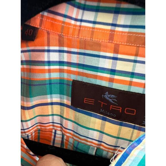 Etro Milano Size 40 Button Down Shirt Multi Color Striped Orange - Picture 5 of 5